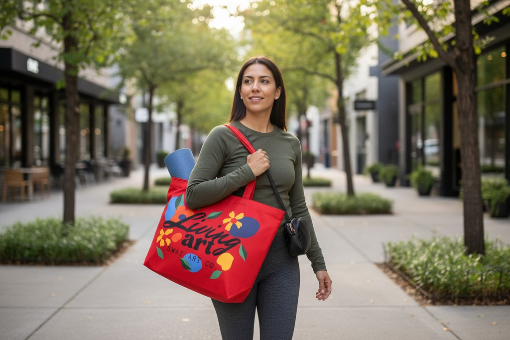 Large Floral Canvas Tote Bag | Zipper Closure