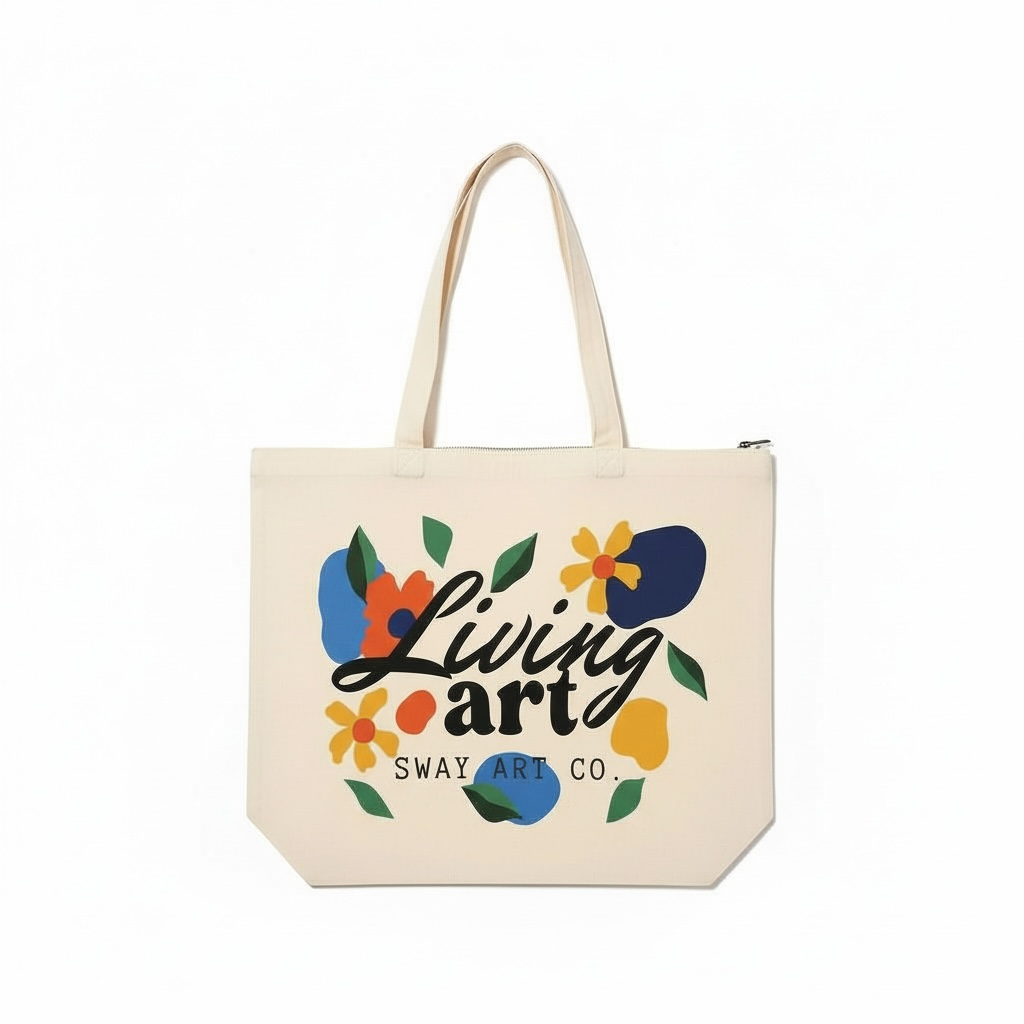 Large Floral Canvas Tote Bag | Zipper Closure