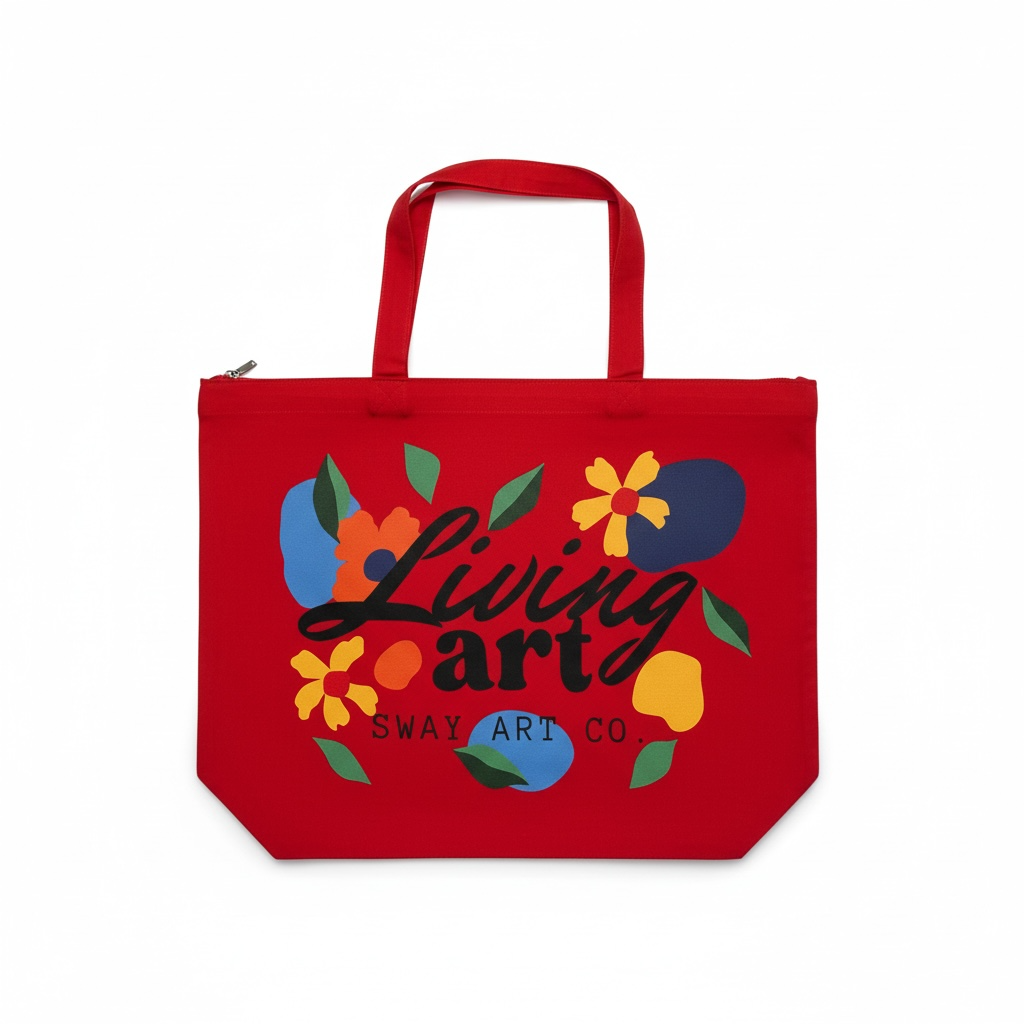 Large Floral Canvas Tote Bag | Zipper Closure